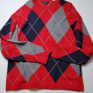 Nautical Mens Red Argyle Cotton Sweater Large